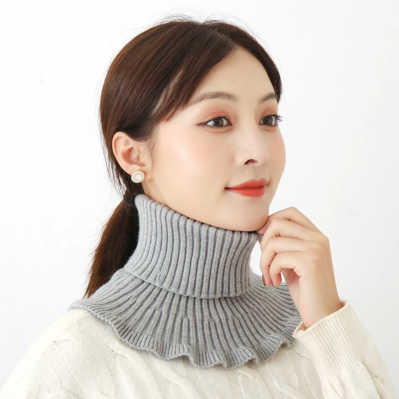 Knitted Fake Collar Scarf With Wooden Ears Women Turtleneck Warm Knitted False Fake Collar Detachable Scarf Winter Windproof