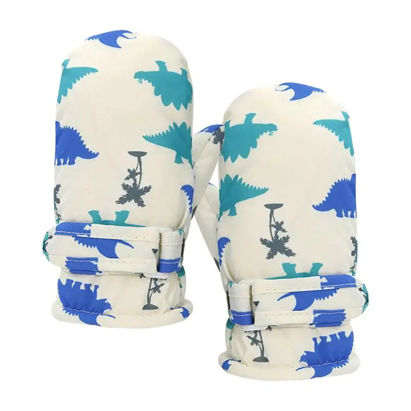 Winter Snow Ski Mittens 1 Pair Water-Resistant Children Ski Mittens Quick-Drying Warm Mitts Dinosaur Printing For Snowy Days For