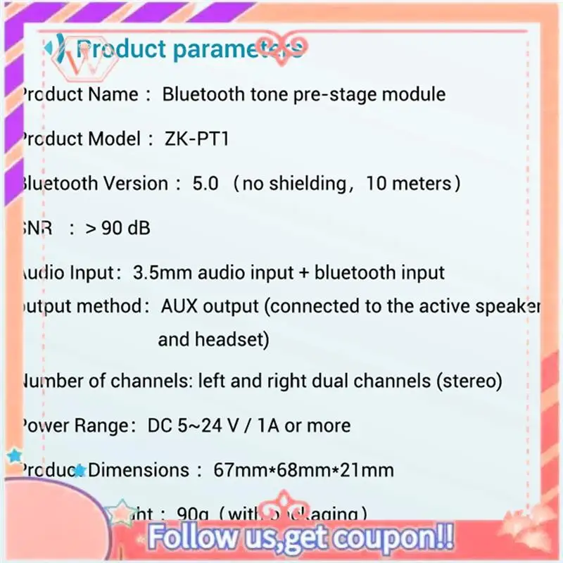 Upgraded 5X Bluetooth 5.0 Decoder Board Dual Channel Stereo Low Noise High And Low Tone Pre-Module Amplifier Board ZK-PT1