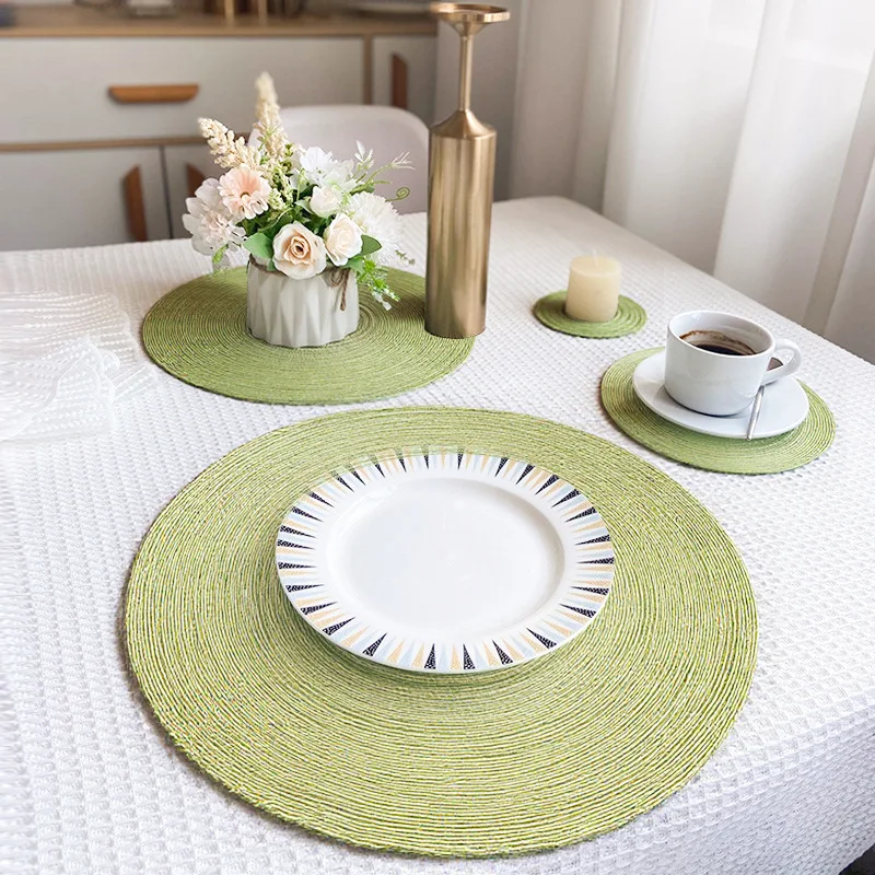 Japanese-Style Woven Round Cotton Yarn Mat - Heat Insulation Anti-Scald Coaster Dining Table Placemat for Western Food