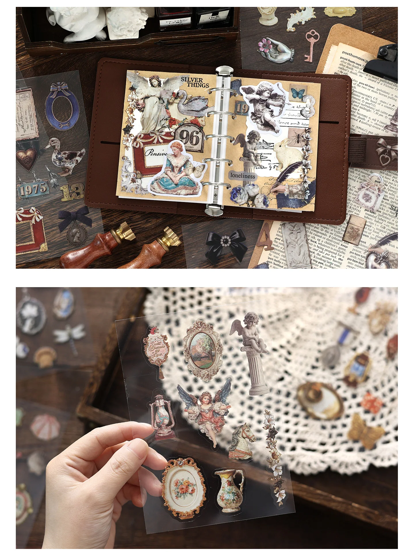 TIANZI 20 Sheets Cute Cartoon PET Die Cut Stickers Book for Handmade Scrapbooking Japanese Stationery Supplies Decorative Diary