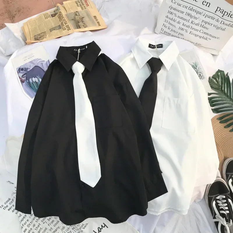 New Autumn Women School Shirts Fashion JK Preppy Style Spring Japan Long Sleeve Girls Black Shirt Harajuku Button Up Ladies Tops