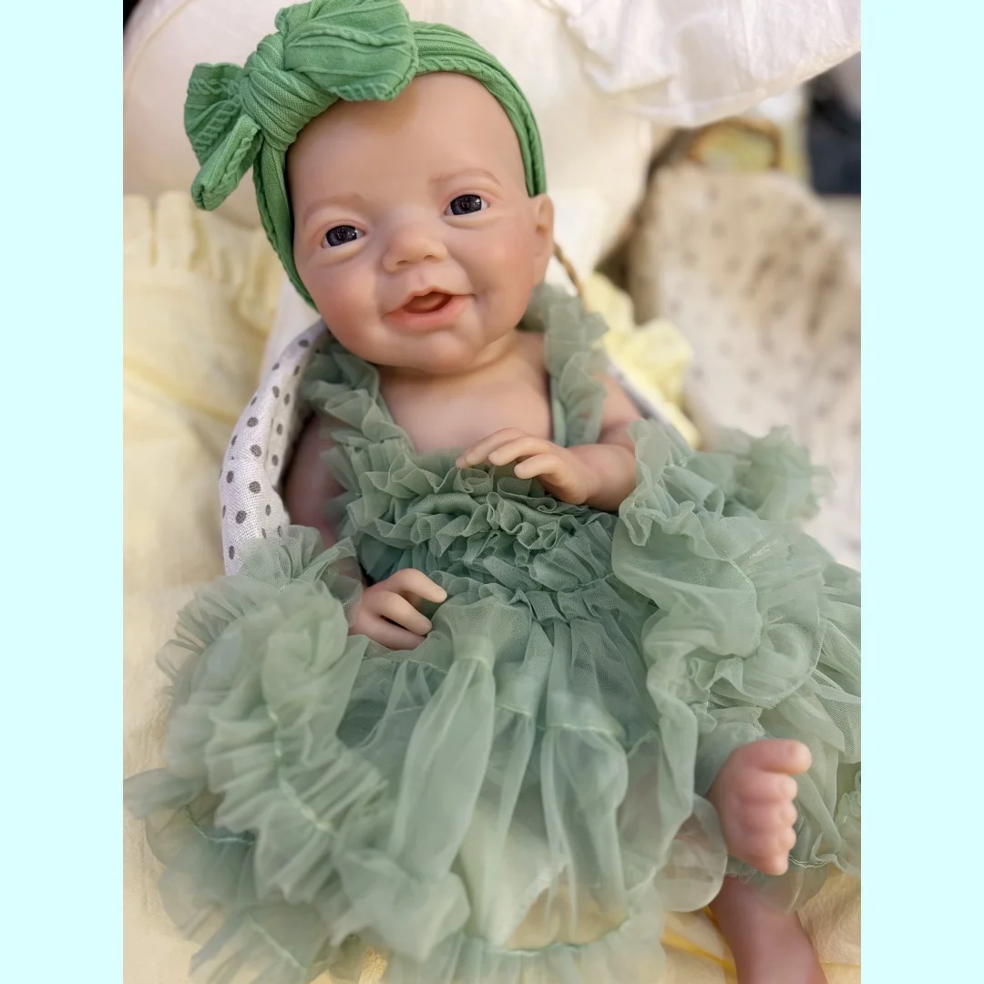18Inch Cuddly Open Mouth Charlie Solid Silicone Bebe Reborn Girl Doll With Painted Skin Washable Reborn Girl Doll