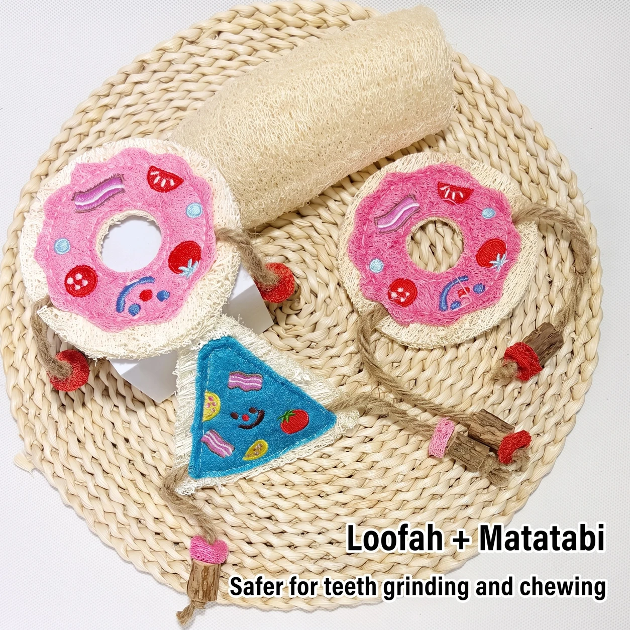 Natural Loofah Cat Molar Toy Donut Pizza Design Matatabi Jute Rope Teeth Cleaning Chew Toy Durable Kitten Interactive Pet Toy