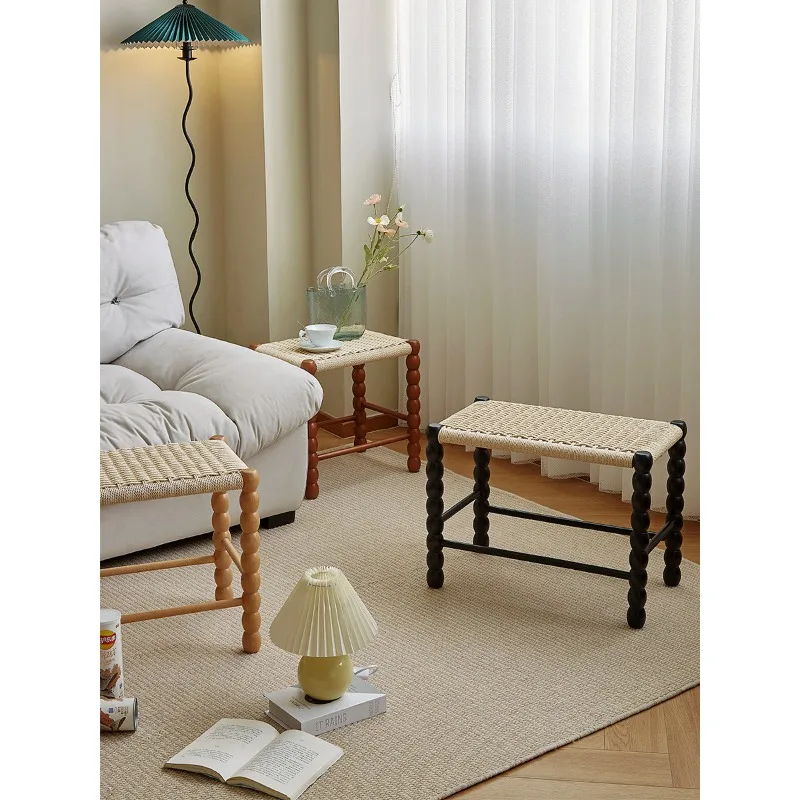 

Medieval shoe changing stool Nordic simple weaving solid wood home dressing low stool creative strip