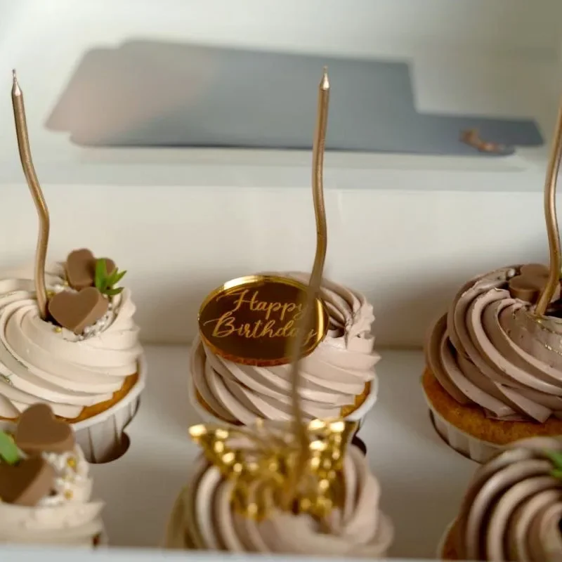 10 Stücke Gold Geburtstag Party Kuchen Dekoration Acryl Runde Kuchen Topper Alles Gute Zum Geburtstag Geschenk Dekor Cupcake Dessert Zubehör Werkzeuge – Detail 7