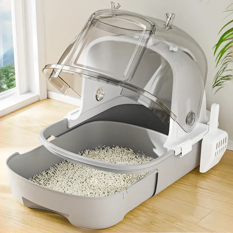 Extra Cat Large Litter Box Fully Enclosed Toilet for Cat Convenient Drawer Cats\' Sandbox Visible Cat Crate Transparent