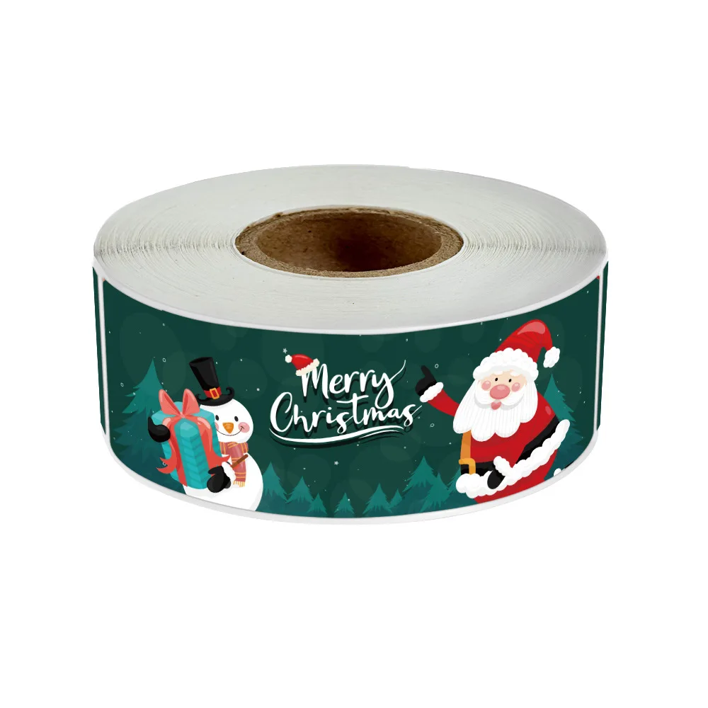 120Pcs/roll 1*3inch Santa Claus Snowman Merry Christmas Stickers Happy New Year Gift Sealing Sticker for Small Business Decor