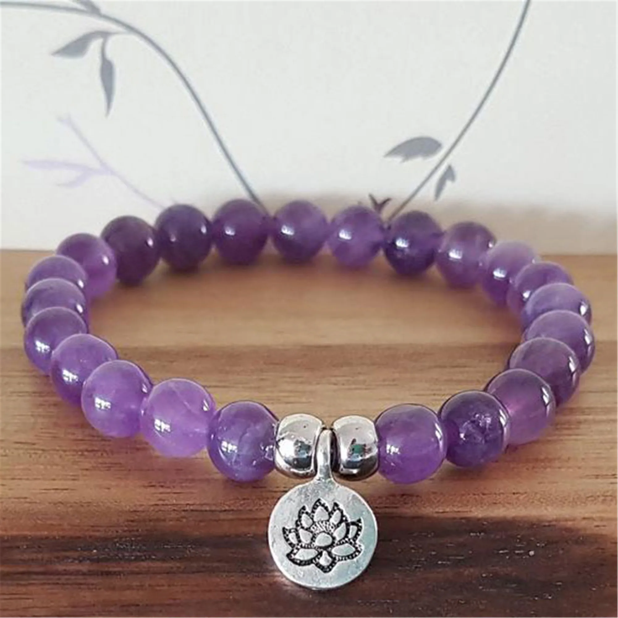 Natural Amethyst Beads tibet silver Bracelet Eco-Friendly Teens Gift  Link Classic Unique Ethnic Mala