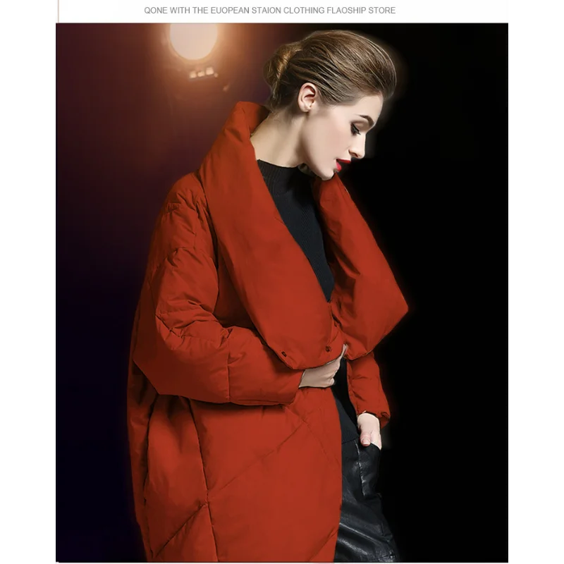 

Women Winter Long Down Coats Loose White Duck Down Puffer Jackets Lapel Single-breasted Large Size Thick Warm Profile Overcoats