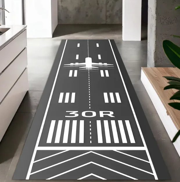 سجادة طريق المدرج الرمادية للأطفال، سجادة لعب تحت عنوان طائرة المطار لغرف اللعب وغرف النوم، سجادة لعب مثالية للطيران، متعة الأطفال