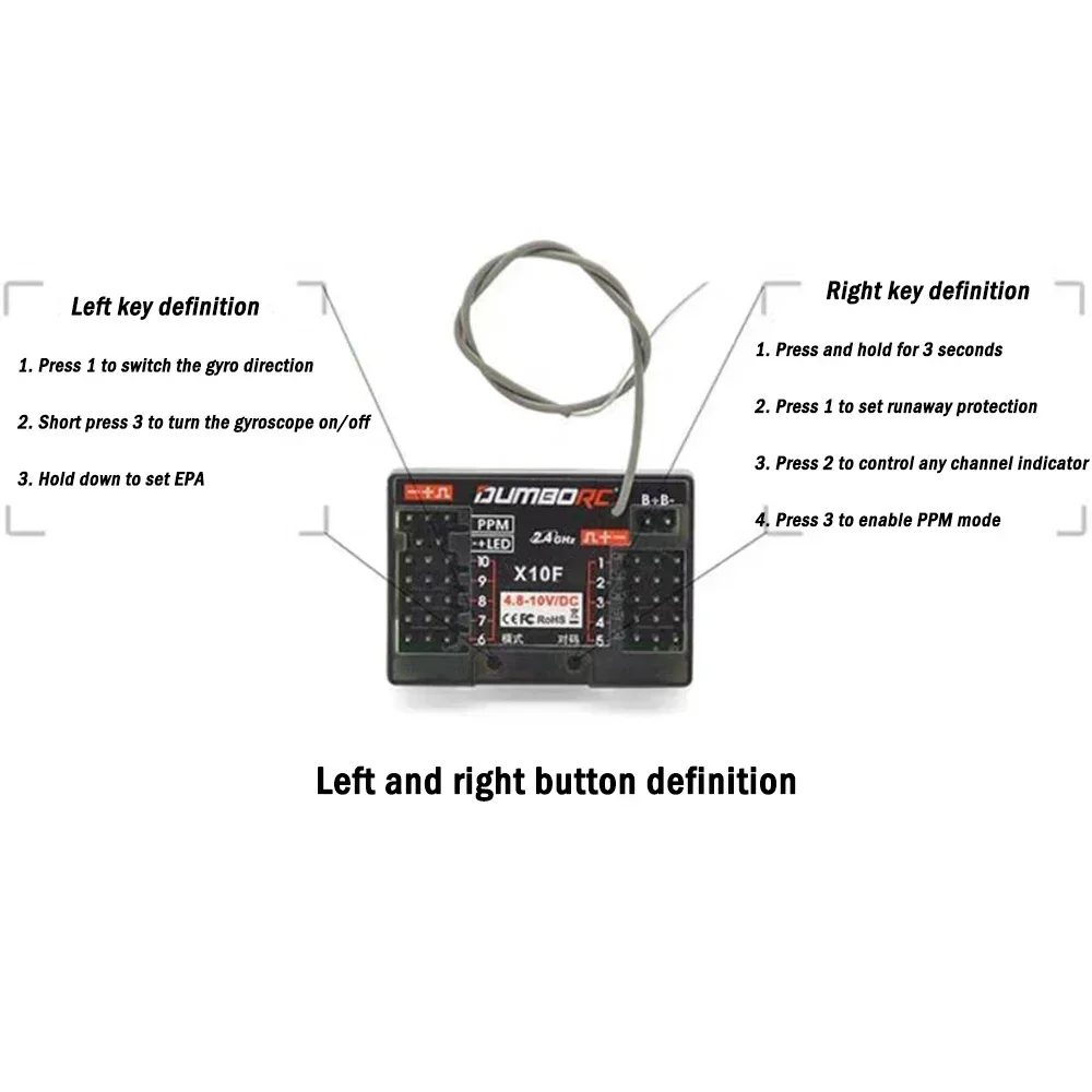 Dumborc X10f 10ch 4.8-10V Spanningsretourontvanger Voor DDF-350 X10P-350 Zender Afstandsbediening Rc Auto Boot Tank Model Speelgoed