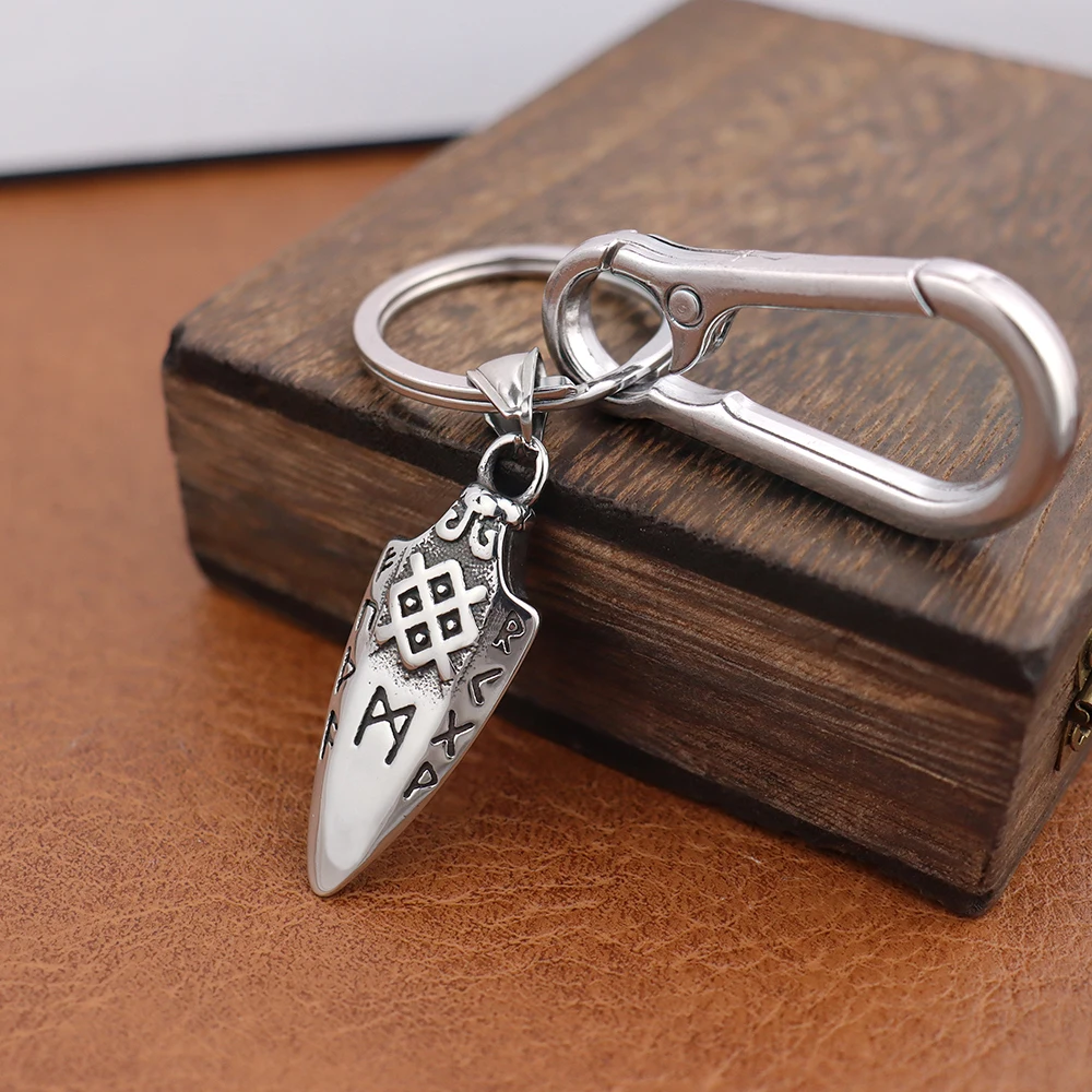 Norse Runes Odin Spear Gungnir Keychain Men Stainless Steel Arrowhead Car Keyring Valknut Talisman Vikings Jewelry Accessories