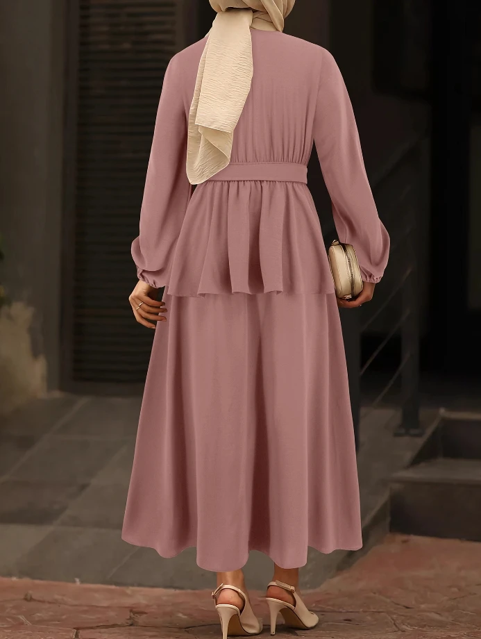 Fashionable Summer New Style Elegant Round Neck Lantern Long Sleeved Top Long Skirt Mid Skirt Two-Piece Set Skirt