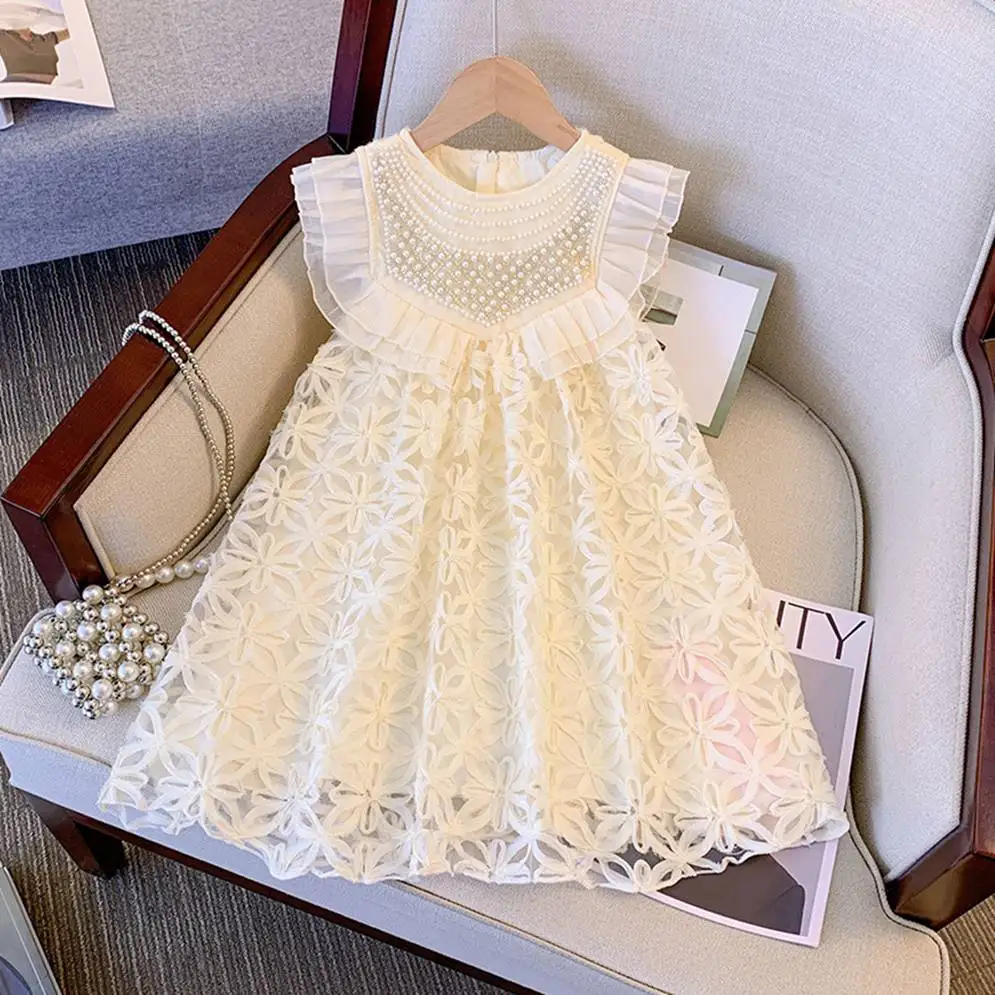 New Year For 2-7 Year Children Dresses Cute Clothes Kids Girl Dress Tutu Mesh Sleeveless Princess Romantic Elegant Children Lace
