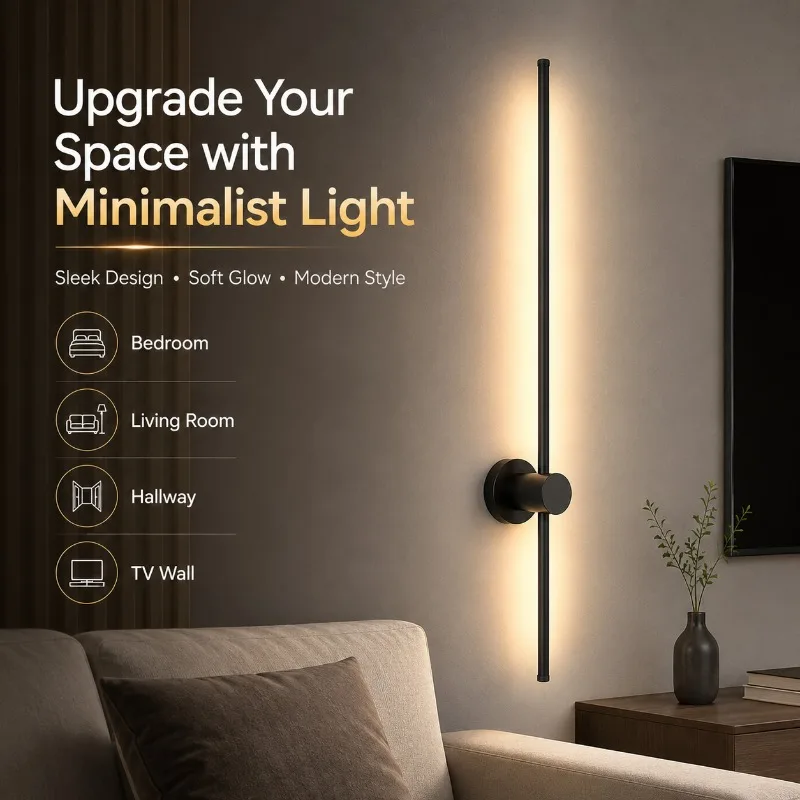 60cm 80cm 100cm 120cm Modern Linear LED Wall Lamp Bedside Sconce for Bedroom Living Room TV Background Home Decor Wall Lamp