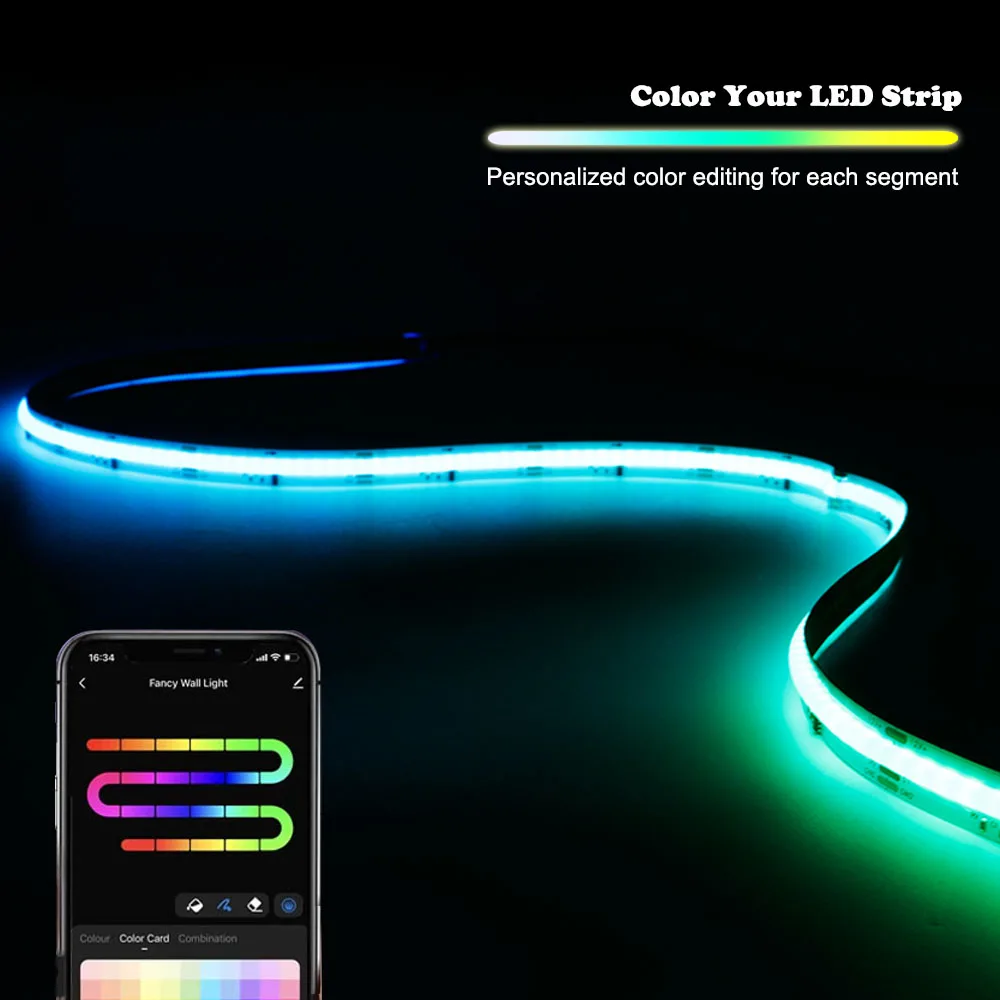 Tuya WIFI Smart RGBIC COB LED Strip WS2811 IC Addressable Flexible LED Light Tape APP Control DC12V for Alexa Google