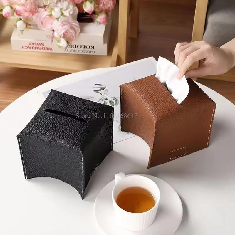 Leather Tissue Box Car Tissue Case Nordic Large Storage Box Desktop Napkin Holder For Home Living Room Decoration