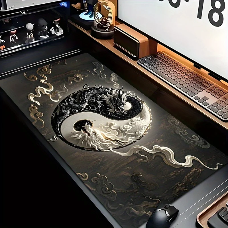

1pc Dongzhe Myth Yin Yang Dragon Gaming Mouse Pad - Large 89.92x39.88 cm Non-Slip Desk Mat with HD Printed Black & White Dragons