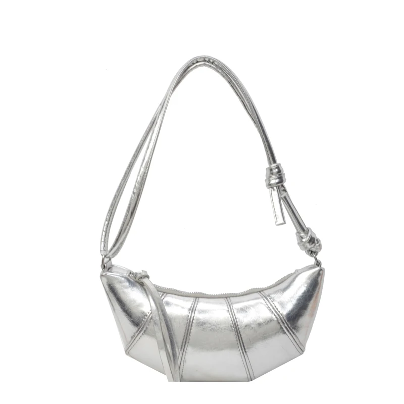 Bright Silver Horn Shaped Shoulder Bags Simple Versatile Super Cool Personality Crossbody Bags for Women 2024 Designer New Style