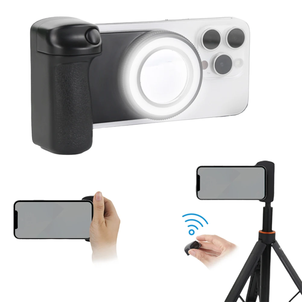 

Magsafe Bluetooth Camera Shutter Grip Selfie Handle Camera Photo Stabilizer with Fill Light &Reflective Mirror for iPhone Xiaomi