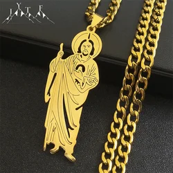 San Judas Tadeo Necklace Hollow  Religion Pendant Stainless Steel Chain Saint Jude Thaddeus Necklaces Jewelry Party Gift ZZZ697