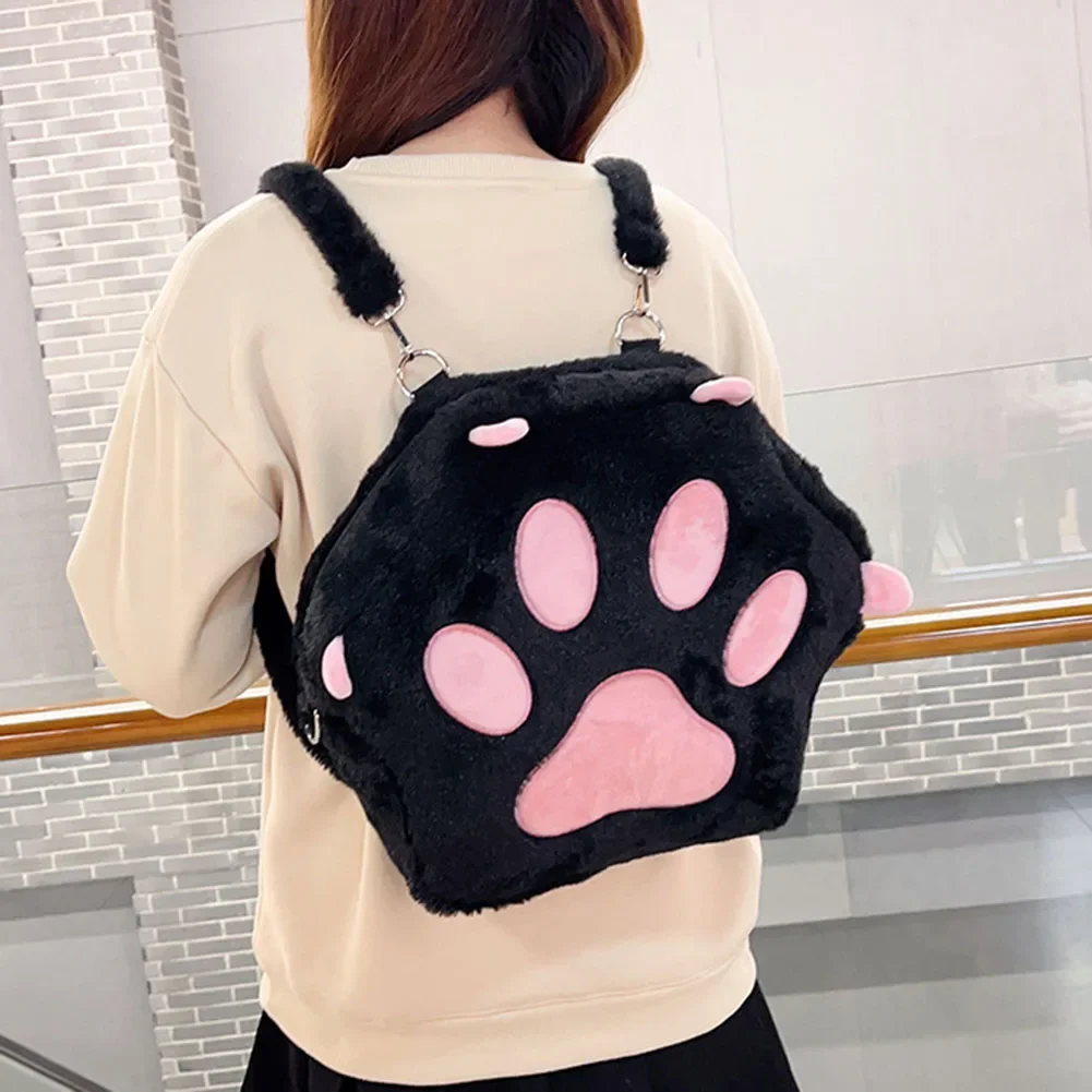 Cute Cat Paw Plush Backpack with Adjustable Straps Sweet School Bag JK Girls Bag Cartoon Backpack for Women Girls