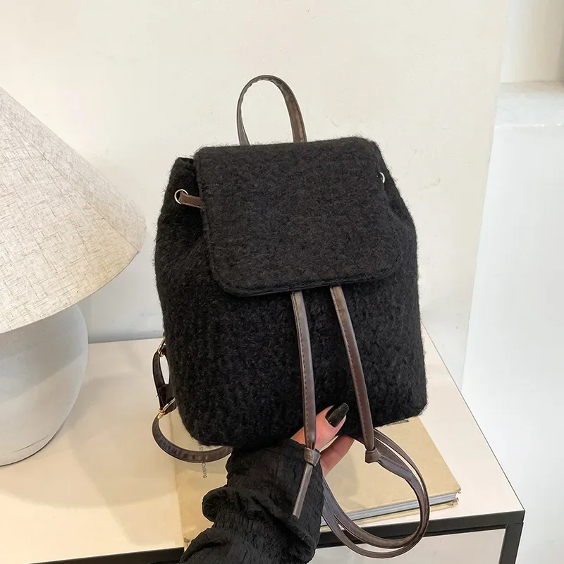 Niche woolen bag backpack versatile high-end fashion commuter bag