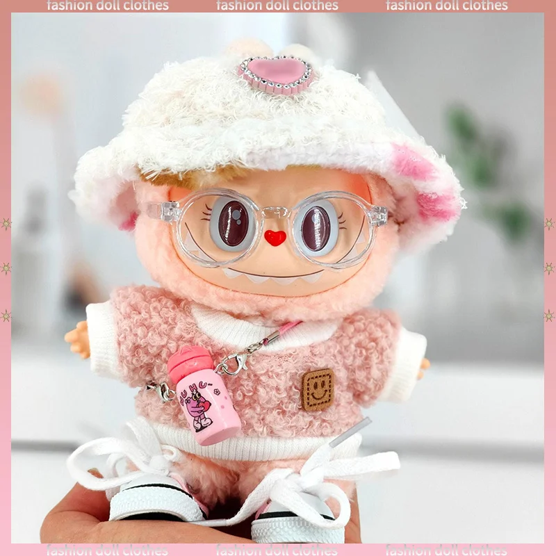 

For Labubu blind box pendant Clothes Motorcycle dress up Cute Plush Hat and Clothing Set 15cm Vinyl Doll Cool Clothing Set