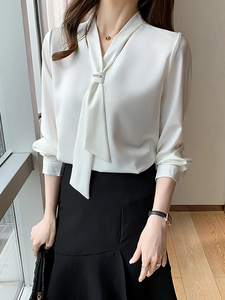 AOSSVIAO 2024 Spring Lady Basic Women White Blouse Female Shirt Tops Long Sleeve Casual Elegant Style Women Loose Blouses