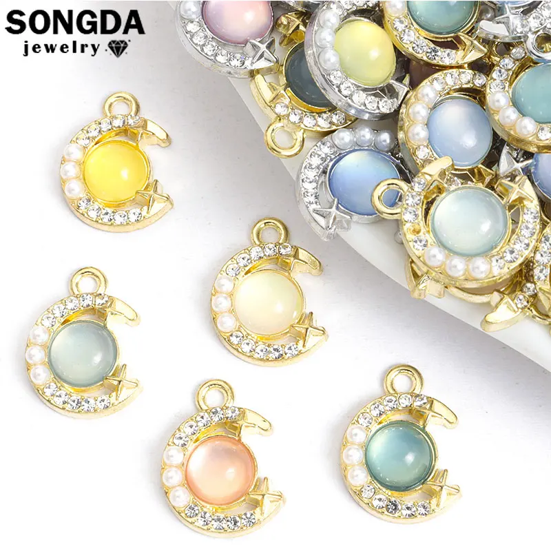 10pcs Crystal Moon Star Charms Fashion Pearl Colorful Dreamy Rhinestone Glass Pendants DIY Jewelry Necklace Bracelet Accessories