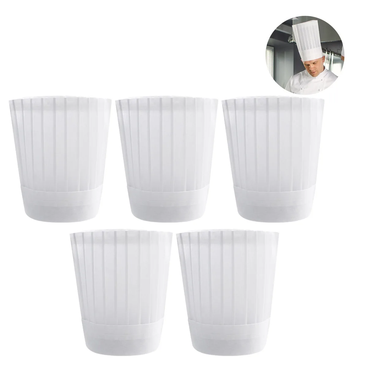 Chef Hat 5Pcs Disposable Cooking Cap for Kitchen Workers Restaurant Bakers Unisex Food Server Working Hat