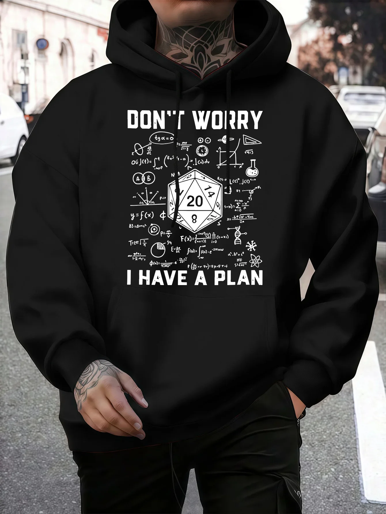 Men DND D20 Dice Hoodie Don't Worry I Have A Plan Funny Quote Graphic Loose Fit Streetwear Pullover Sweatshirt Autumn Winter