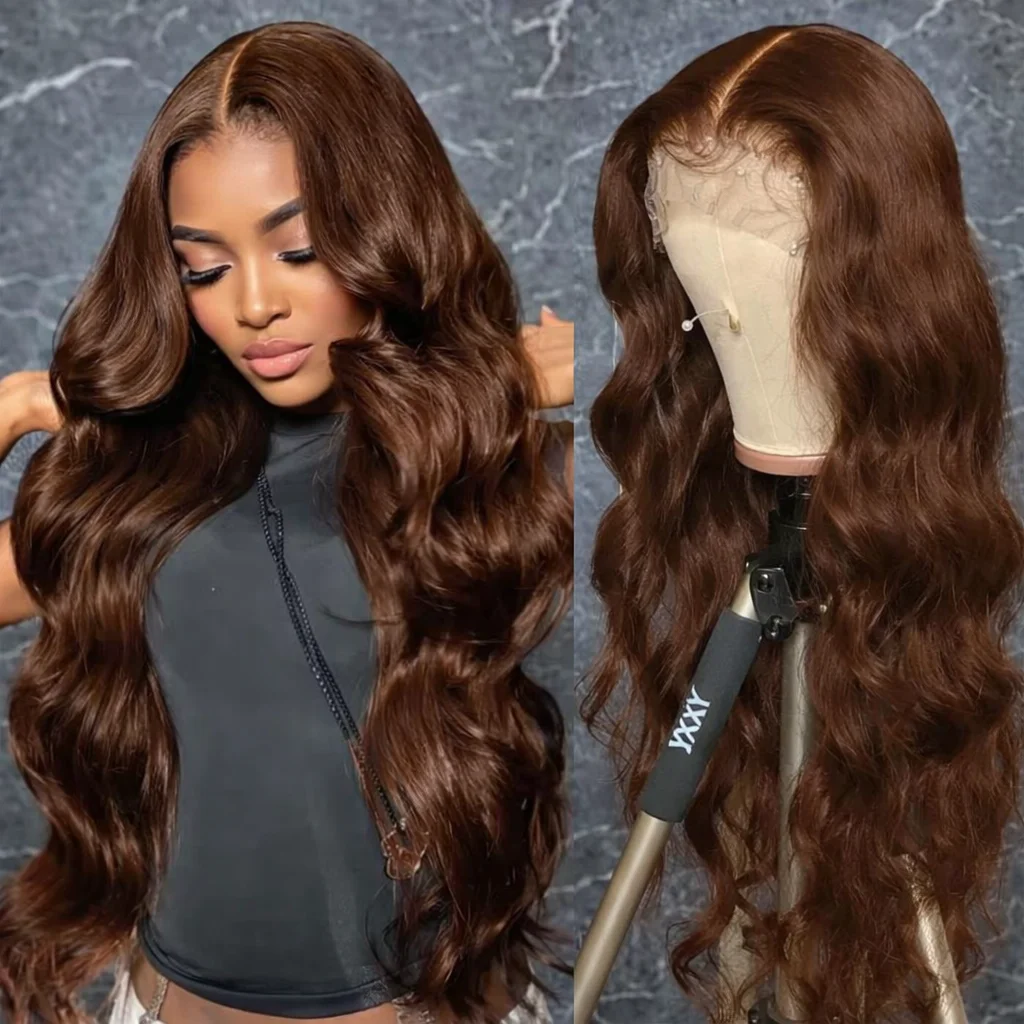 

200% Human Hair Wigs Brown Body Wave High Density Lace Front Wig Pre Plucked 13x6 HD Lace Frontal Wig Brazilian Hair for Women