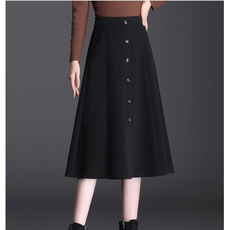 

Осень-зима, новые свободные элегантные эластичные юбки с высокой талией, модные однотонные плиссированные юбки с карманами на пуговицах, женская одежда 2025
