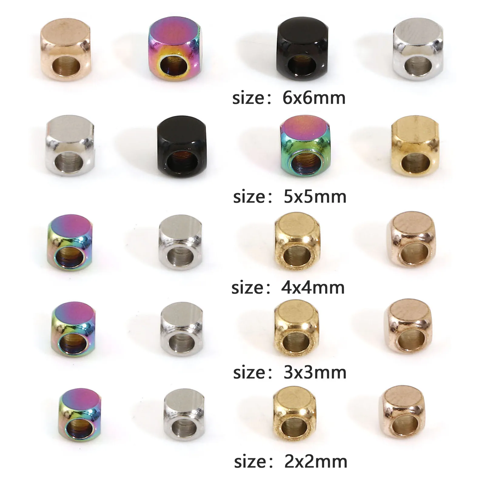 10pcs 304 Stainless Steel Beads Multicolor 3D Square Shape Cube Spacer Beads For Jewelry Making DIY Necklace Bracelets Findings