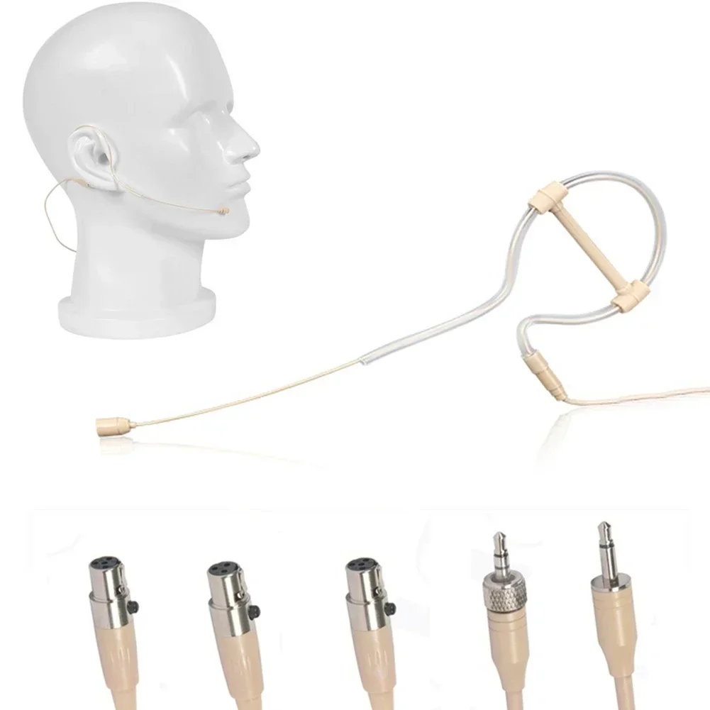 Beige Single Ear Hook Headset Mic Headworn Microphone Hand-free 3.5mm 3 Pin 4 Pin XLR Plug With Microphone Cover