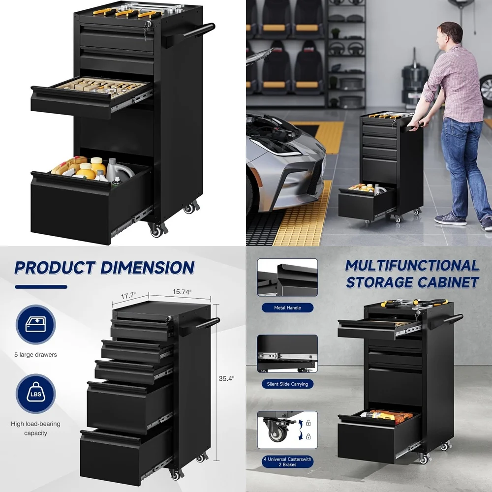 

Tool Box5 Drawer Heavy Duty Rolling Tool Cabinet with Lockable Wheels for Garage Workshop Storage