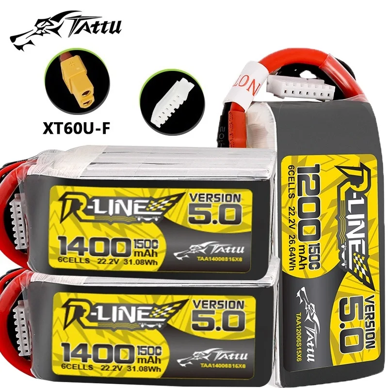 HOT TATTU R-LINE 5.0 150C 1200/1400mAh 22.2V LIPO Battery For RC Helicopter Quadcopter FPV Racing Drone Parts 6S Drones BATTERY