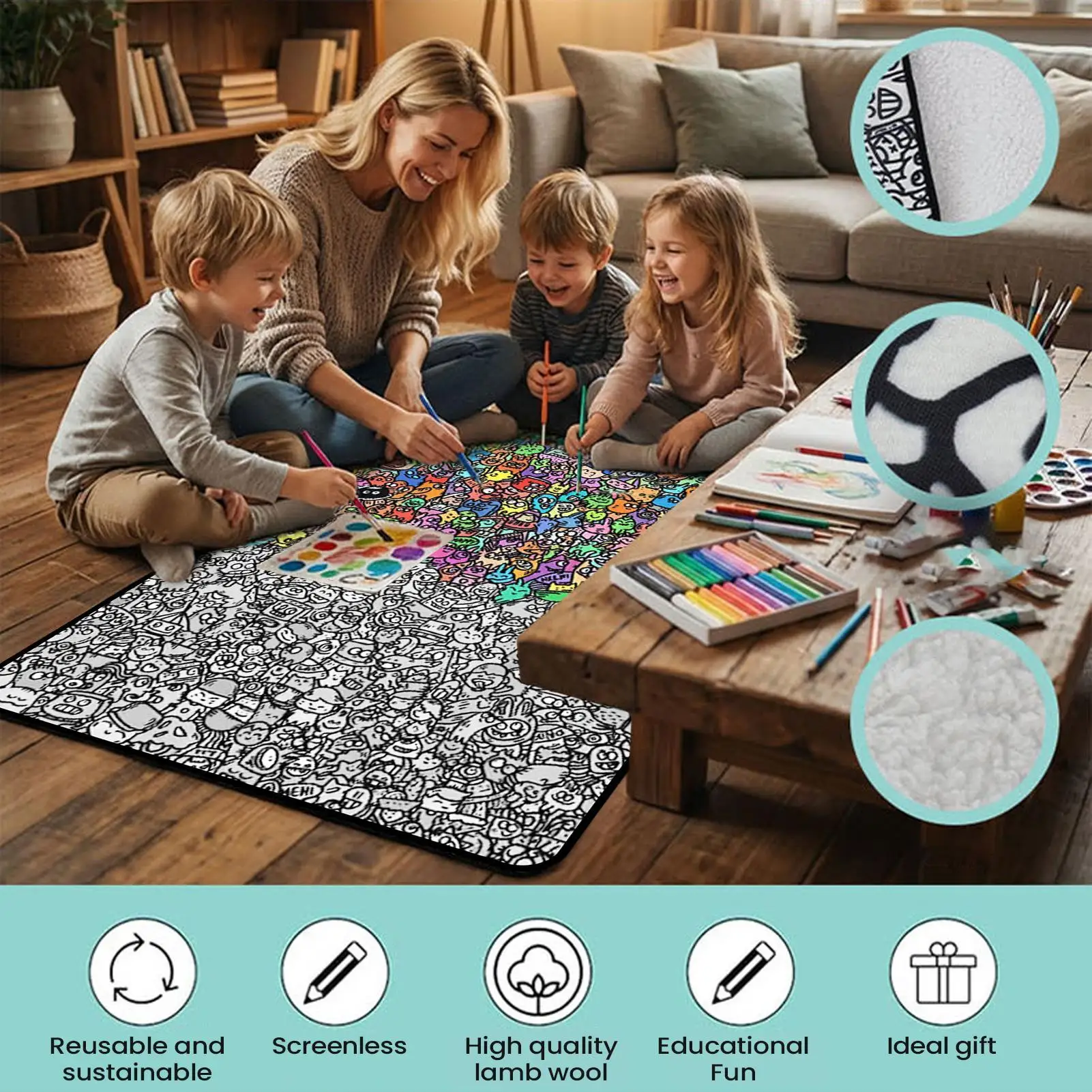 Coloring Blanket for Kids Washable Crafting Sofa Throws Washable Soft Blankets for Boys Girls Families Craft Lovers Preschools