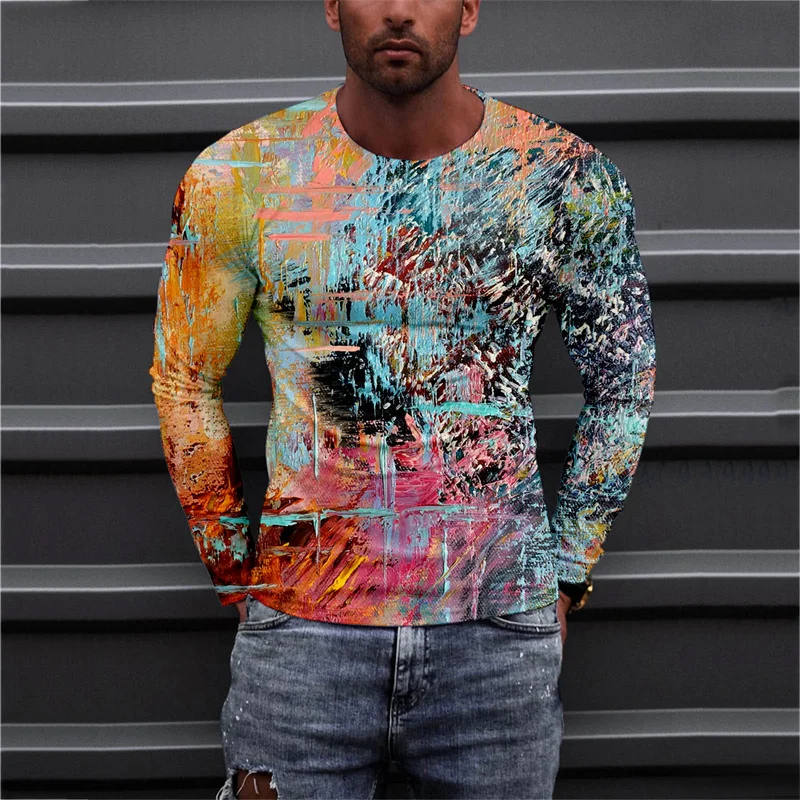 Oversized Men Clothing Colorful Gradient T-Shirt 3D Butterfly Print TShirt 2022 New Long Sleeve O-Neck Casual Tshirt Unisex Tops