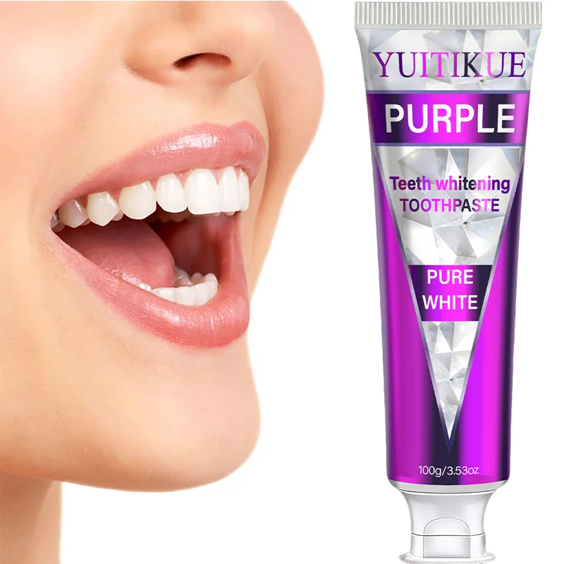 YUITIKUE Pure White Purple Whitening Toothpaste Remove Surface Stains Balance Yellow Tint Long Lasting Fresh Breath
