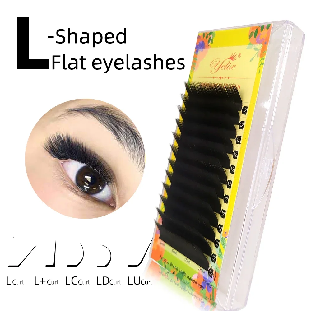 Yelix LU Curl Individual Lashes Mix Trays Ellipse Flat Lashes Super Black Soft Natural Cashmere Eyelash Extension Fake Eyelashes