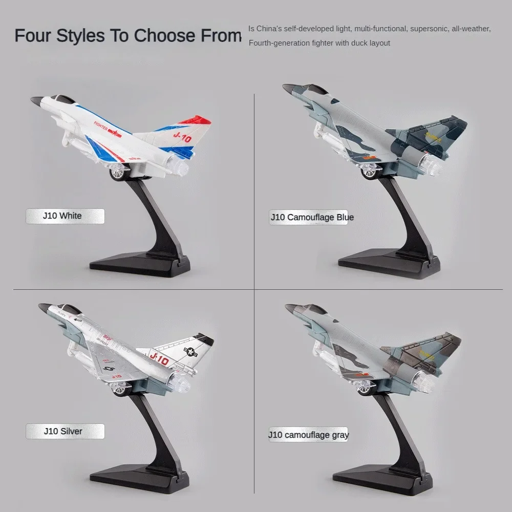 Alloy J-10 Fighter Model Sound and Light J10 Aircraft With Display Bracket Diecast Toy Planes Military Metal Scale Play Vehicles