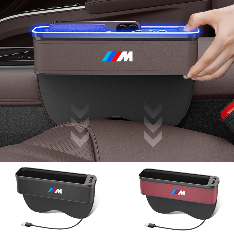 For BMW M E39 E46 E60 E90 F30 F10 F20 F25 F15 X1 X3 X5 Car Seat Gap Organizer Car USB Charging Multifunction Crevice Storage Box