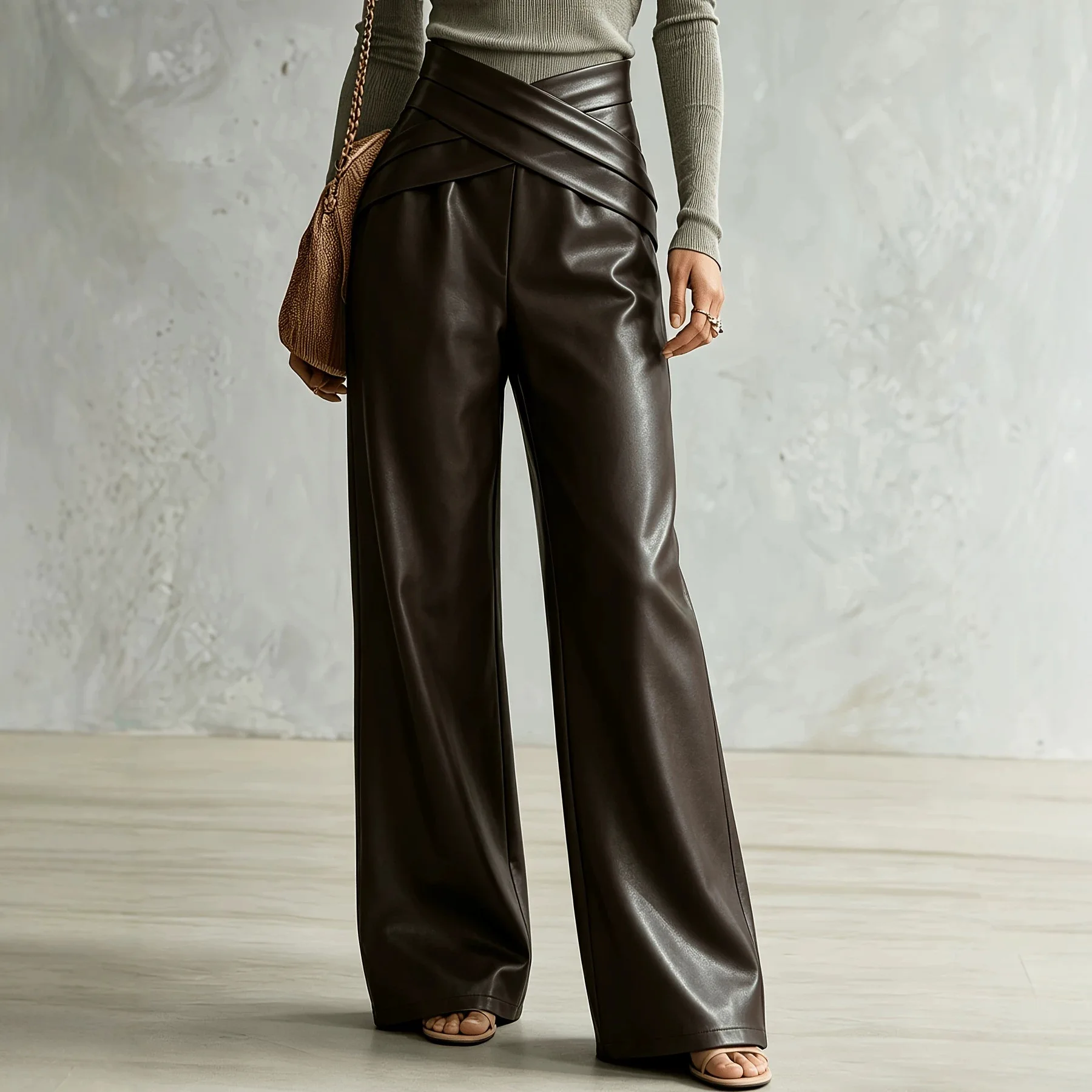 Brown Coffee High Waist Wide Leg Pants Women Fall Casual Trousers Flowy Straight Leg Lounge Pants