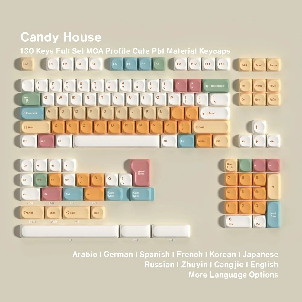 Moa Candy House PBT Keycaps 7U Alice Layout Space Keys Big Set Compatible with ANSI Russian Korean ISO Spanish German French ABN