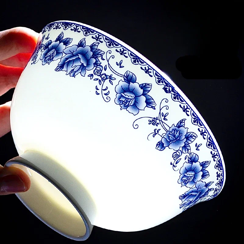 Blue and White Porcelain Ceramic Bowls, Chinese Style, Jingdezhen, High Temperature Glazed Color, Household Tableware, 10 Pcs