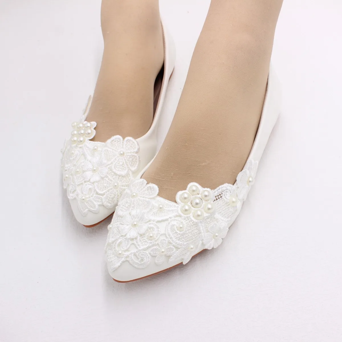 White flat big size comfortable wedding shoes simple handmade wedding shoes fashion bridesmaid shoes New