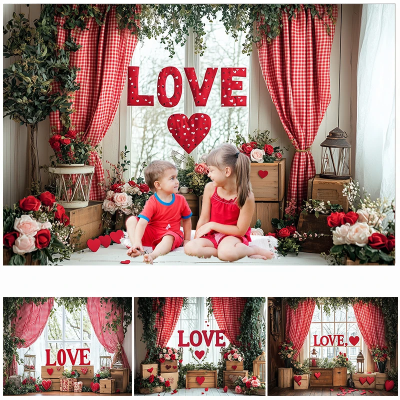 

LS Photography Backgrounds February 14 Valentine's Day Love Roses Windows Decor Cake Smash Kids Adult Portrait Photo Backdrops